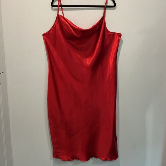 Satin RED Cowl Neck Slip Midi Dress - Picture 2 of 8